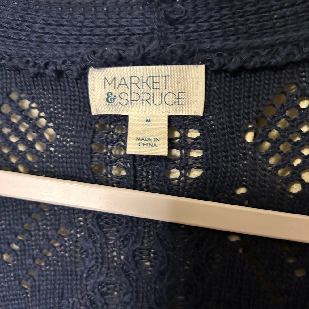 Market & Spruce Navy Open-Knit Cardigan - Picture 2 of 4
